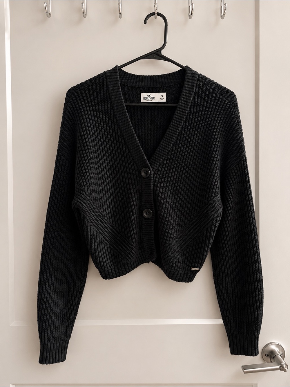 Hollister Black Chunky V-Neck Button Cardigan